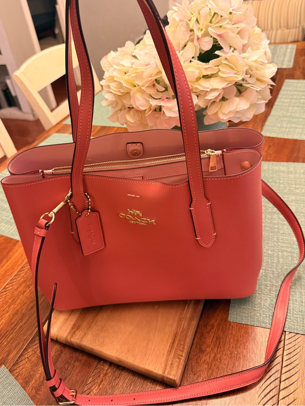 Coach Avenue Carryall Leather Tote with Detachable Strap and Gold Hardware